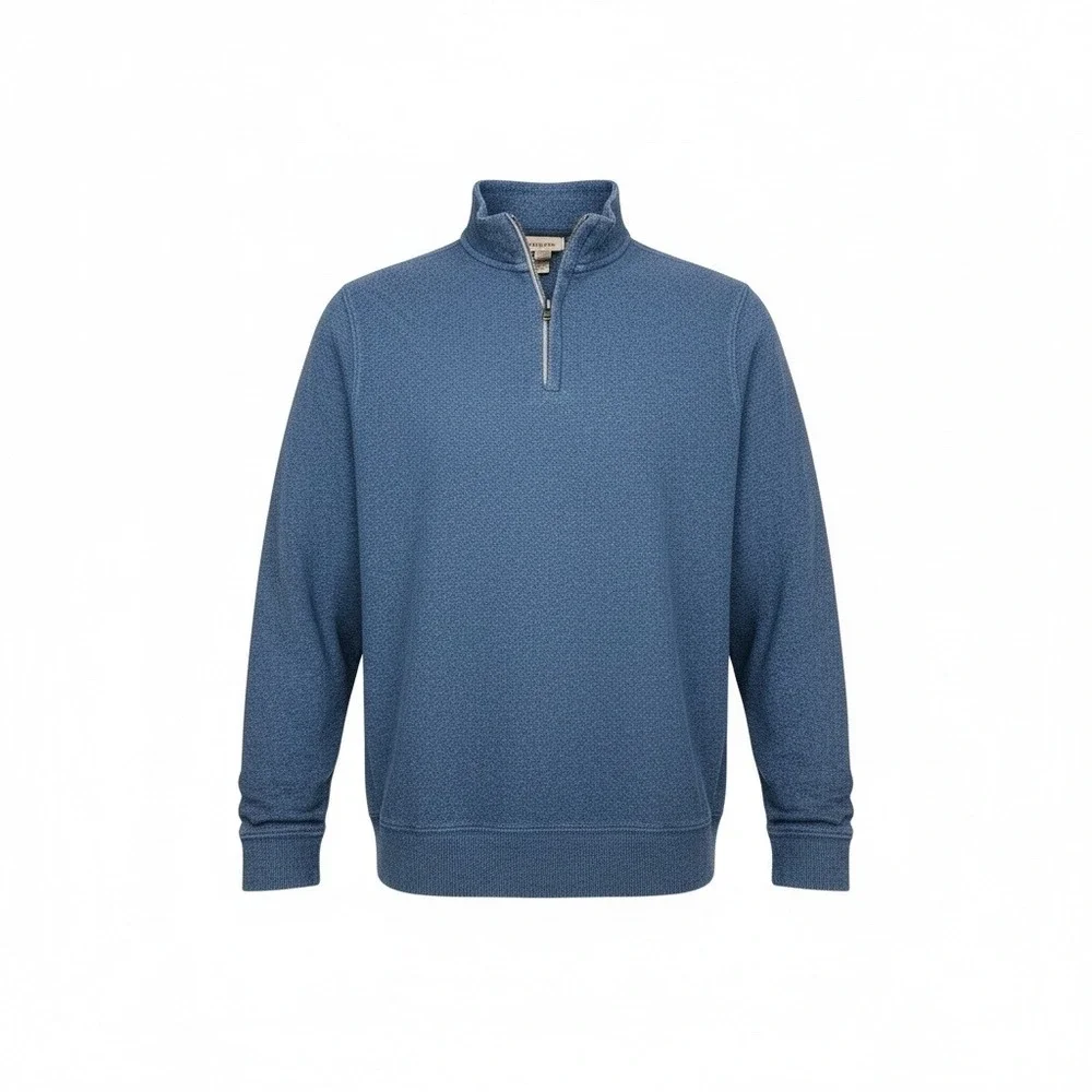 Tasso Elba Mens XL Blue Textured Quarter Zip Long Sleeve Pullover Cotton Sweater